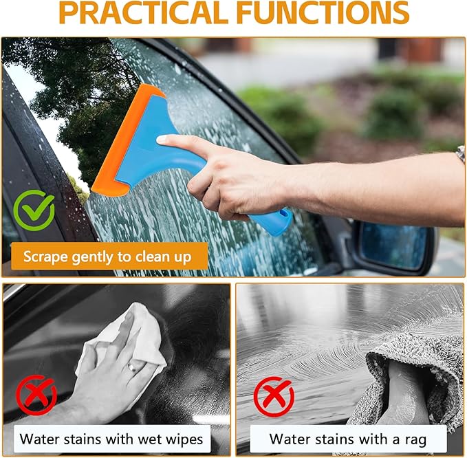 Wuyaoyao 2PCS Silicone Squeegee, Small Squeegee for Car, Automotive Mini Window Squeegees, Shower Squeegees, Water Wiper Cleaning Tool for Car Windshield, Window, Mirror, Glass Door (Blue)