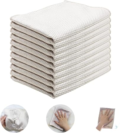 Choicy Microfiber Cleaning Cloth Reusable Cleaning Cloths Cleaning Rags 10Pcs 12×16inch Lint Free Dish Cloths No Odor Fi