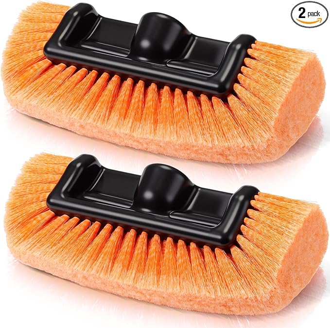 Tanlade 2 Pcs Car Wash Brush Head with Soft Detailing Bristle Flow Thru Car Cleaning Brush Exterior Wash Equipment for Auto Truck RV Boat Camper(12 Inch,Orange)