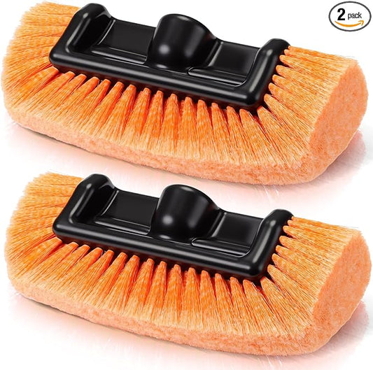 Tanlade 2 Pcs Car Wash Brush Head with Soft Detailing Bristle Flow Thru Car Cleaning Brush Exterior Wash Equipment for Auto Truck RV Boat Camper(12 Inch,Orange)