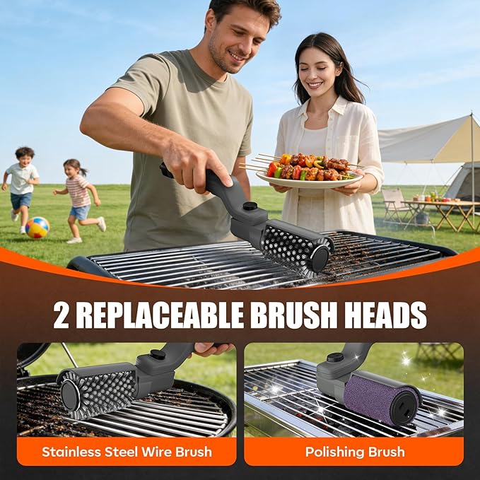 YEYES Electric Grill Brush for Outdoor Grill - Cordless Rechargeable BBQ Cleaner with 7-Angle Adjustable Head, 2600mAh Power Rotary Grill Cleaning Brush for Gas Charcoal Grates (Gray)