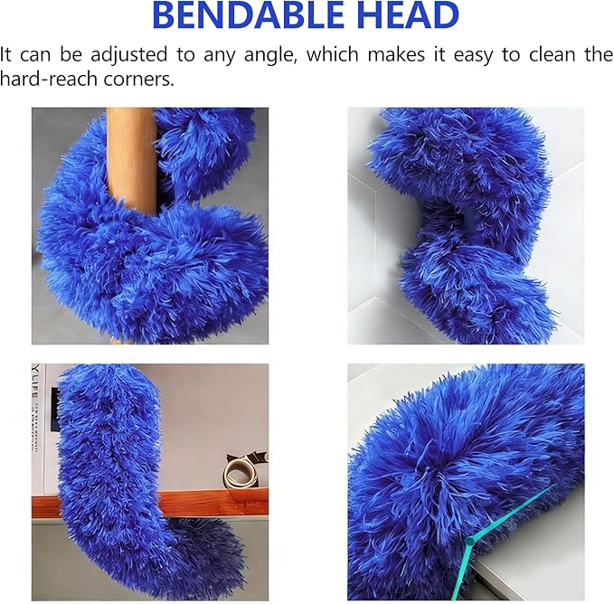 SetSail Extra-Long Dusters with Extension Pole 100-inch for Cleaning Bendable Microfiber Head Washable Ceiling Fan Cleaner Duster for Corner, High Ceilings, Furniture, Blue