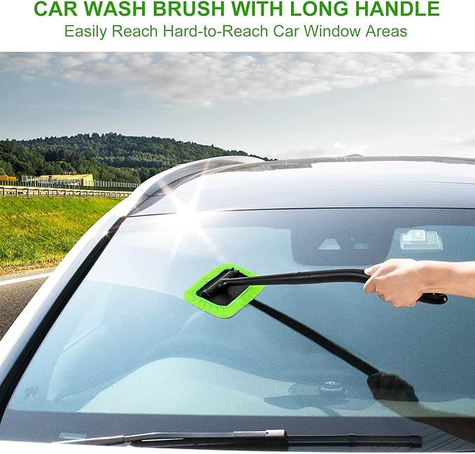 XINDELL Windshield Cleaning Tool – Grip 22” Microfiber Car Window Cleaner Dash & Windshield Brush with Ergonomic Handle, Reusable Pads for Interior & Exterior Glass Cleaning
