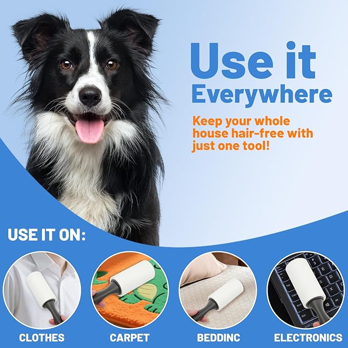 Lint Roller 440 Sheets with 2 Extra Handles, Pet Hair Remover for Laundry, Extra Sticky Lint Rollers for Pet Hair on Clothes, Furniture, Car - Dog & Cat Hair Removal Tool