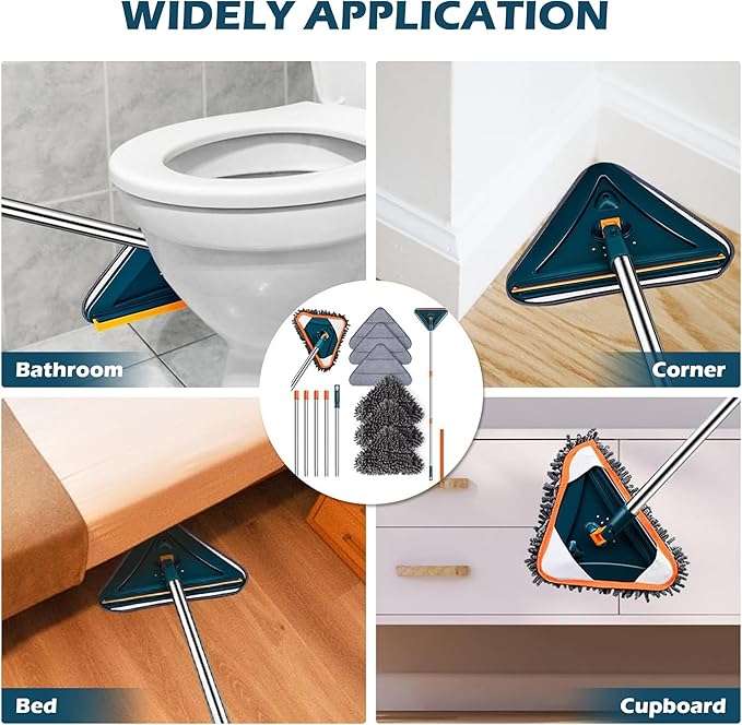 Wall Cleaner Mop with Long Handle, 360° Rotatable Wall Mop, 85“ Baseboard Cleaner Tool Duster for Wall Washer Cleaner Tool for Walls/Dust/Ceiling Fans/Baseboard/Floors