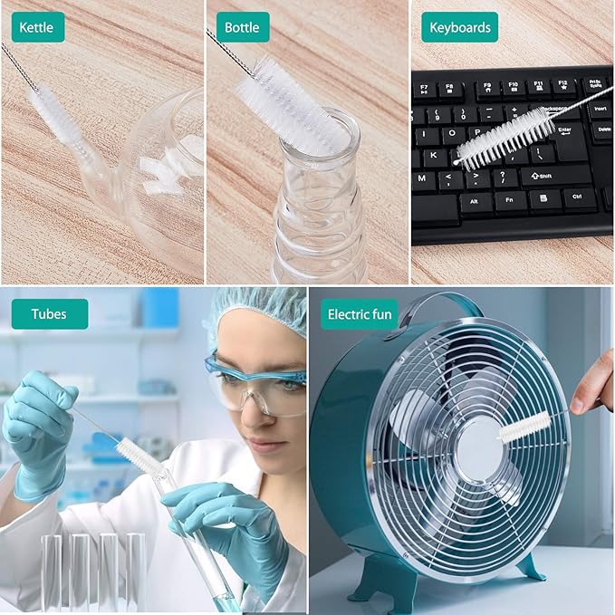 CiaraQ Bottle Cleaning Brushes, 8 Inch Nylon Tube Brush Set, Cleaner for Narrow Neck Bottles Cups with Hook, Set of 10pcs.
