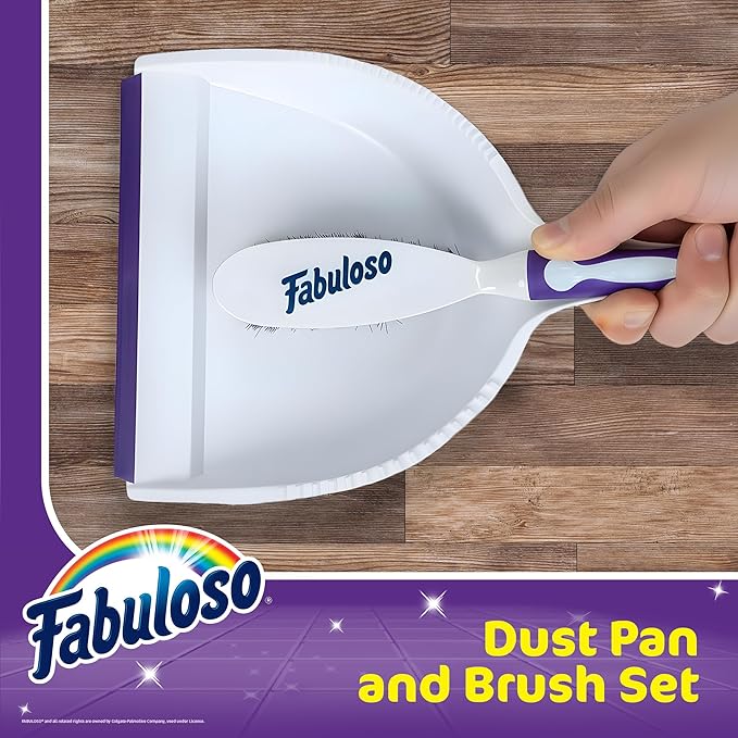 Fabuloso Brush and Dustpan Set, Compact Hand Broom Floor Sweeper with Snap-Together Storage and Hanging Hole, Quick Sweeping for Kitchen, Bathroom, Office and Car, White & Purple