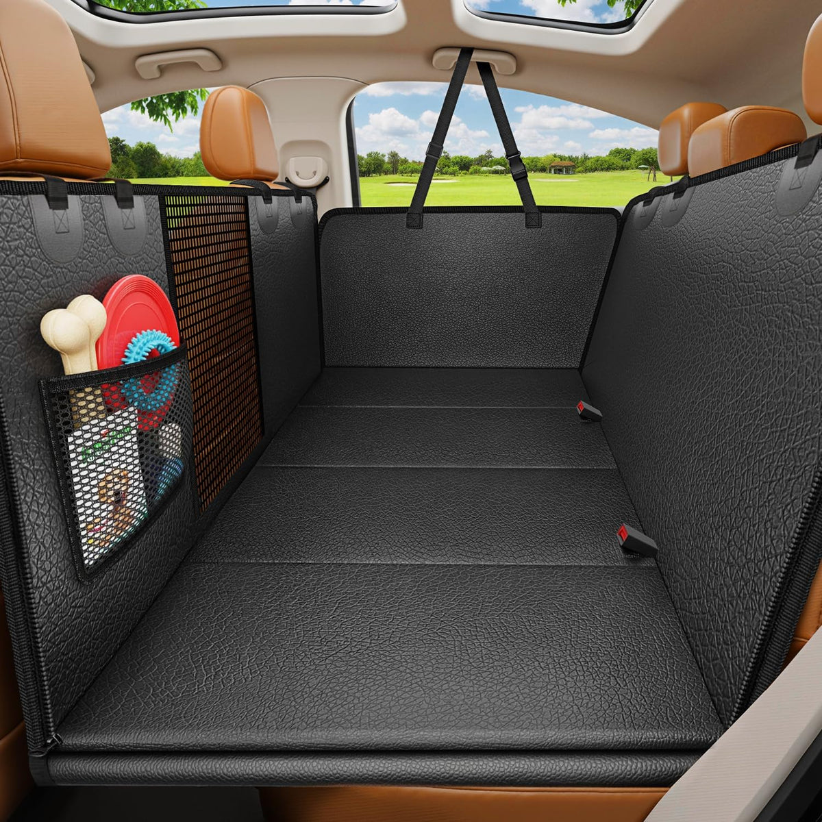 Hard Bottom Dog Car Seat Cover for Back Seat, PU Leather Hammock