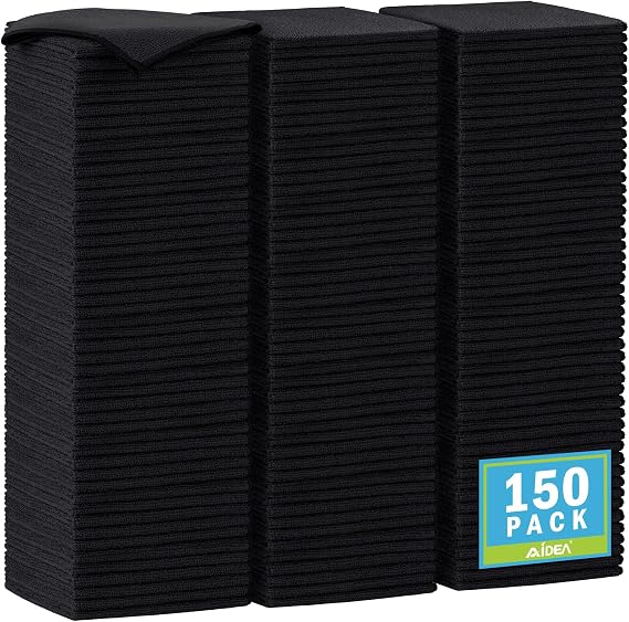 AIDEA Black Microfiber Cleaning Cloth-150PK, Cleaning Rags 12"x12"