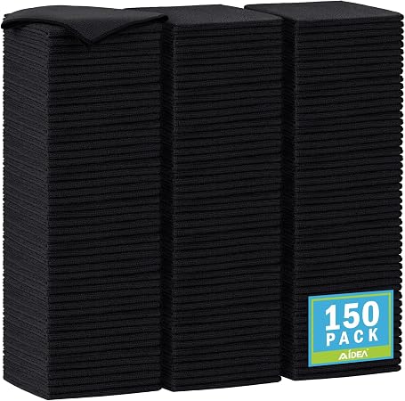 AIDEA Black Microfiber Cleaning Cloth-150PK, Cleaning Rags 12"x12"