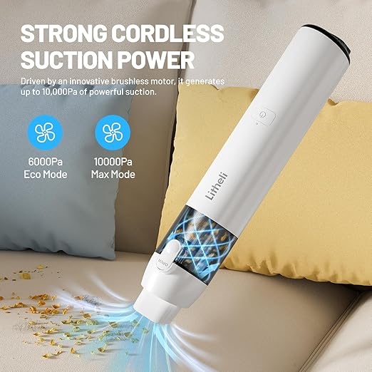 LiTHELi Handheld Vacuum Cordless, 10,000Pa Powerful Suction with Rechargeable U-Battery, Ultra Lightweight Mini Dust Buster for Car, Home, Pet Hair & Crevices – Yellow