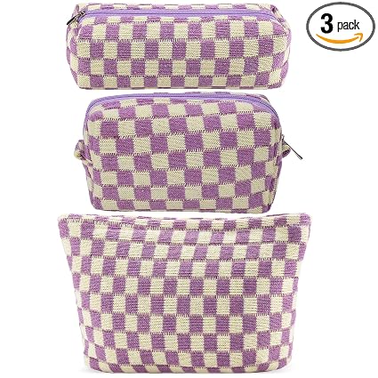 ZLFSRQ 3Pcs Checkered Makeup Bag for Women Large Small Checkered Cosmetic Bag Set Aesthetic Preppy Pencil Case Cute Penc
