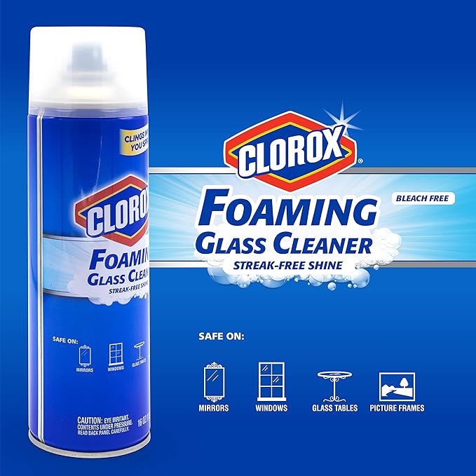 CLOROX Foaming Glass Cleaner Aerosol - All Purpose Window And Glass Cleaner Spray - Washes Away Germs - Streak-Free & No-Drip formula Glass Cleaners for Windows and Mirrors, 16 Oz - 6 Pack