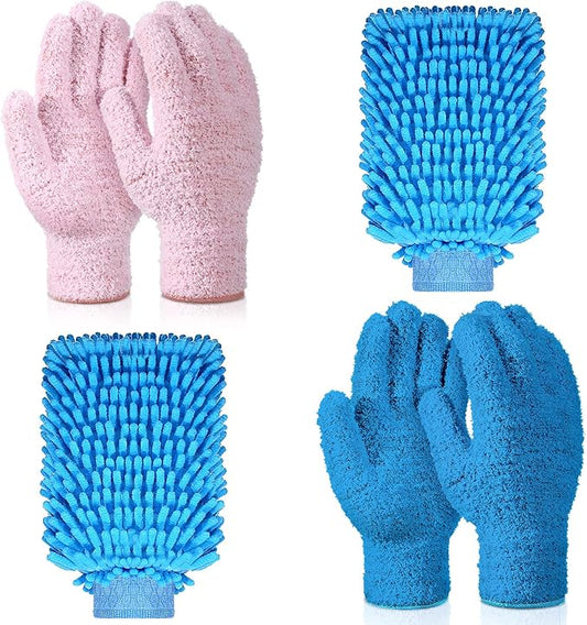Potchen 6 Pcs Microfiber Dusting Mitt Gloves for Plants Washable Dusting Gloves for House Cleaning Furniture Car Washing