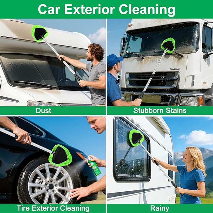 XINDELL 29-inch Windshield Cleaner Tool – Car Interior Window Cleaning Kit with Extended Long Handle & 4 Microfiber Pads, Auto Wiper Windshield Brush for Car, Trucks, SUVs, RVs & Home