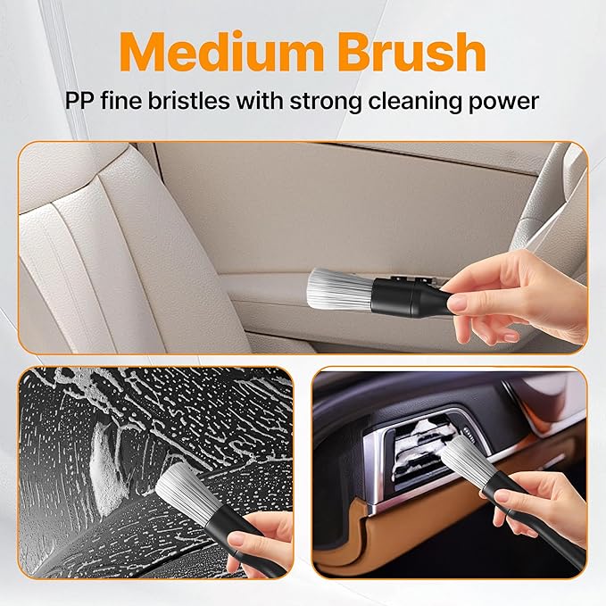 8 Pcs Car Detailing Brush Set, Soft Bristle Cleaning Brushes for Interior and Exterior Care, 4 Versatile Brushes Designed for Dashboards, Vents, Wheels, Tires, and Precision Detailing