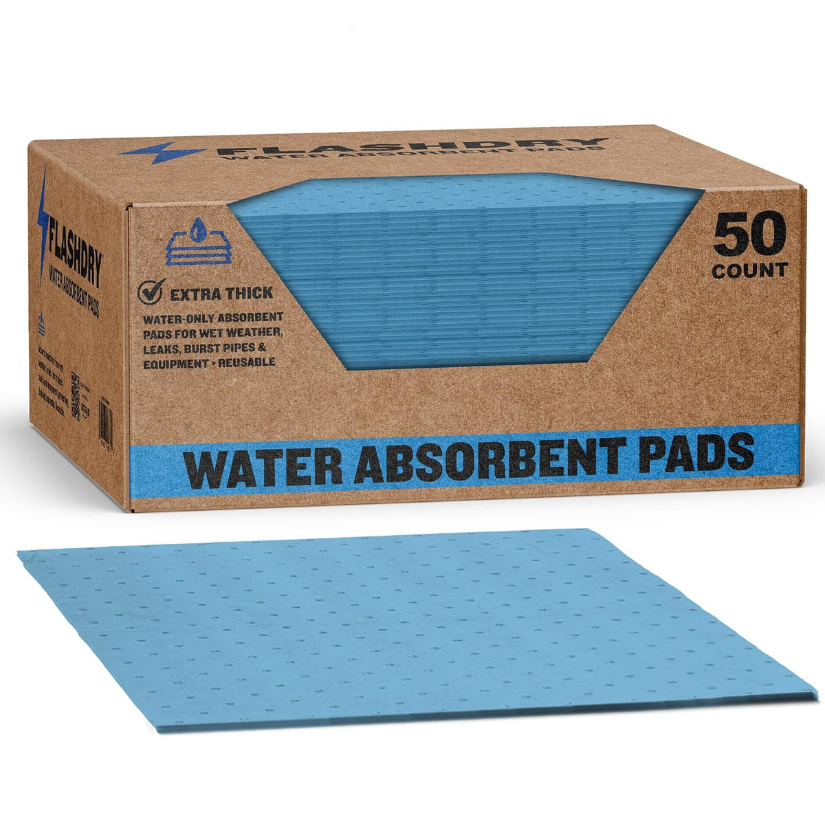 Water Absorbent Pads, Reusable Pads, 17.5"x13.5", 50 Count