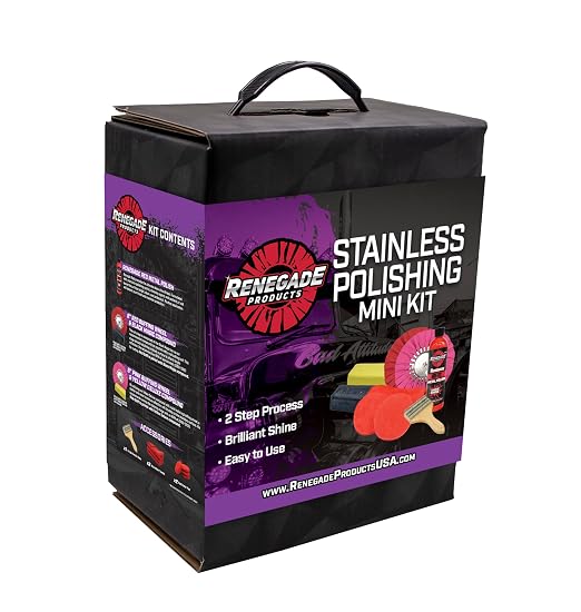 Renegade Products Stainless Polishing Mini Kit Complete with Buffing Wheels, Buffing Compounds, Microfibers & Rebel Red 