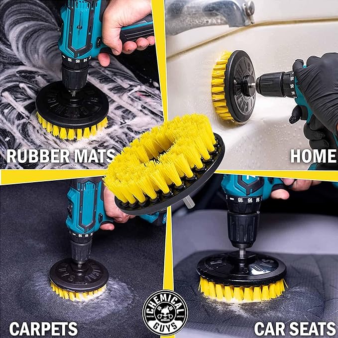 Chemical Guys Foaming Citrus Fabric Clean Drill Brush Kit - High Foaming Stain and Odor Remover, Upholstery, Floor Mat & Car Carpet Cleaner, Deep Cleans & Deodorizes, Citrus Scent - 16 fl oz