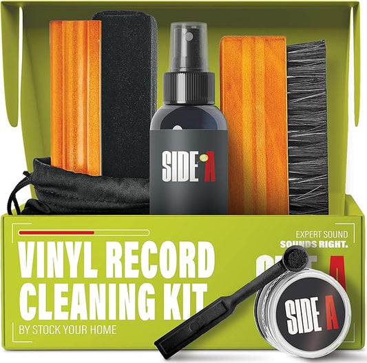 Stock Your Home Vinyl Record Cleaning Kit – 6-Piece Set with Vinyl Cleaner Spray, Anti-Static Velvet Brush, Needle Cleaning Gel & Brush, Drawstring Duster Bag