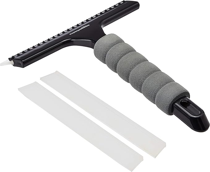 Amazon Basics All-Purpose Window Squeegee with Handle for Car Windshield, Shower, Glass, Mirror Cleaning, Silicone Rubber Blade, Streak-Free Results, Lightweight, Black, 8-inch