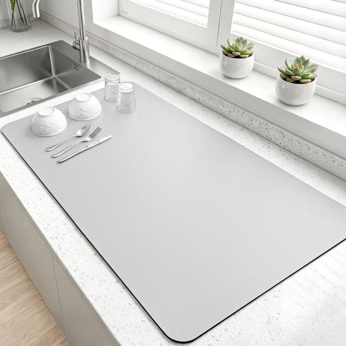 Extra Large Dish Drying Mat for Kitchen, 31.5"x17", Light Grey