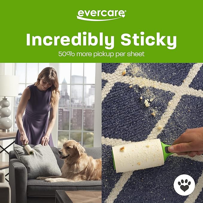Evercare All Purpose Pet Hair Lint Roller with 2 Refills, 180 Total Sheets – Reusable Sticky Roller for Pet Hair, Cat & Dog Hair Remover, Lint Remover, Pet Hair Remover for Furniture, Clothing & Cars