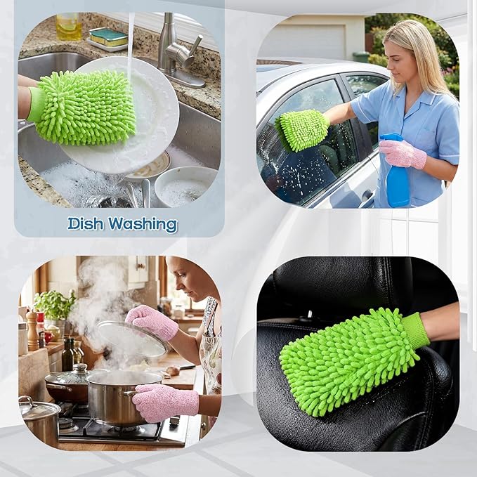 Potchen 6 Pcs Microfiber Dusting Mitt Gloves for Plants Washable Dusting Gloves for House Cleaning Furniture Car Washing