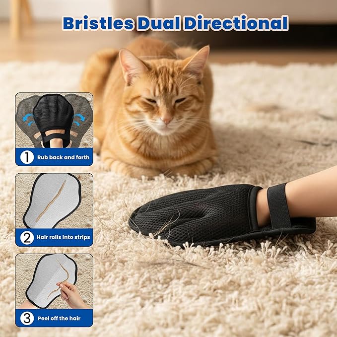 Pet Hair Removal Gloves, Reusable Electrostatic Pet Removal Gloves for Cats & Dogs, Magic Brush Pet Hair Remover Tool for Couch, Carpet,Laundry,Sofa(2 PK)