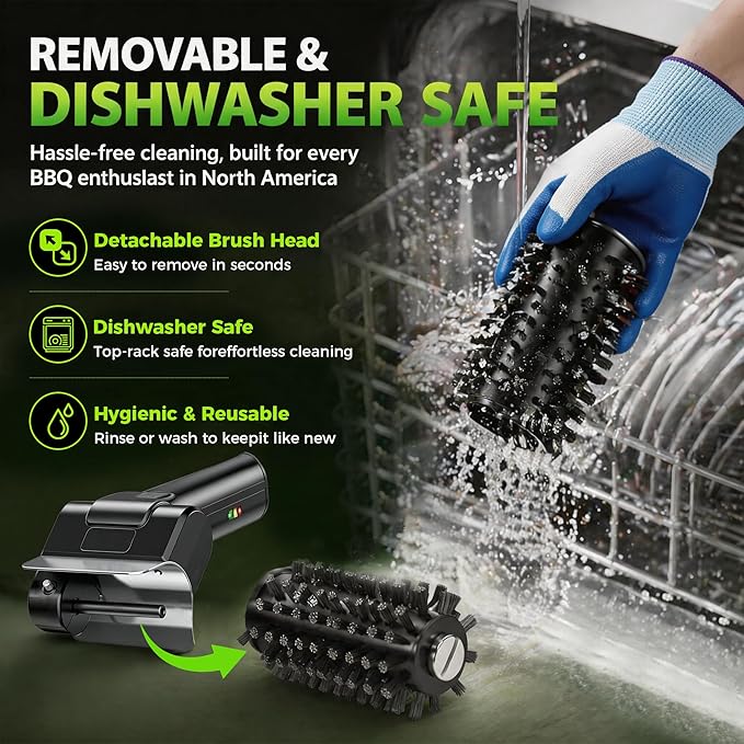 Electric BBQ Grill Brush - Cordless USB Rechargeable Grill Cleaning Brush with High-Speed Motor, Heavy Duty Stainless Steel Bristles, Automatic Barbecue Grate Cleaner Tool, Perfect BBQ Accessories