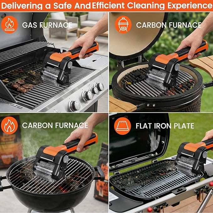 Electric Grill Brush, 950 RPM Cordless Electric BBQ Grill Cleaner with 4500mAh Battery, LED Light, 304 Stainless Steel Brush Head, No Preheating Grill, Heavy Duty Grill Clean Tool for Outdoor Grill