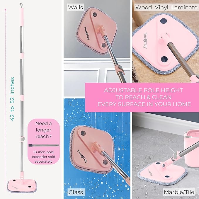 Limited Edition Heavy Duty Mop for Floor Cleaning Separates Clean from Dirty Water, Self Wringing 360° Rotating Square Mop-Head for Hardwood Tile Marble Floor, Rose