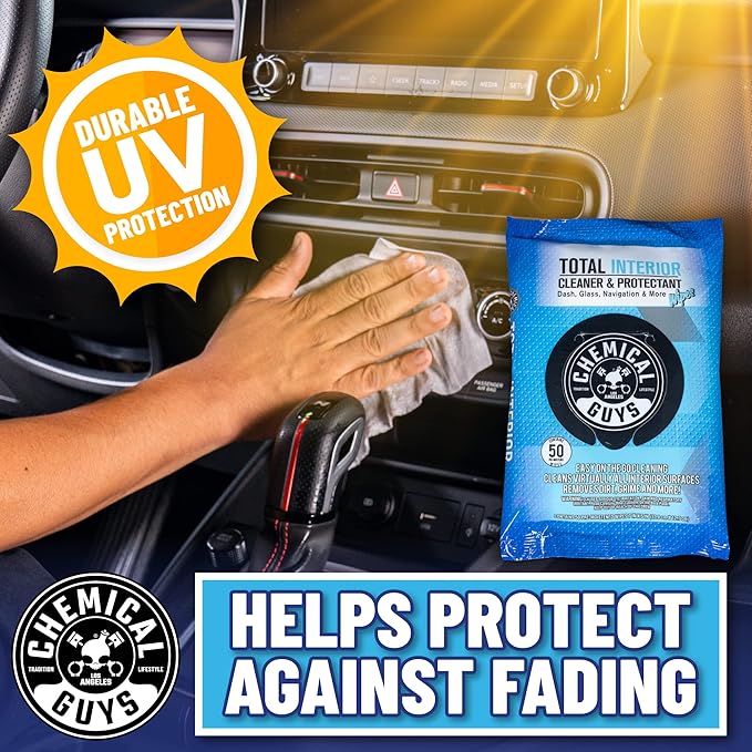 Chemical Guys PMWSPI22050 Total Interior Cleaner & Protectant Wipes Mega 100 Pack, Safe for Cars, Trucks, SUVs, Jeeps, Motorcycles, RVs & More ( 50 Ct)