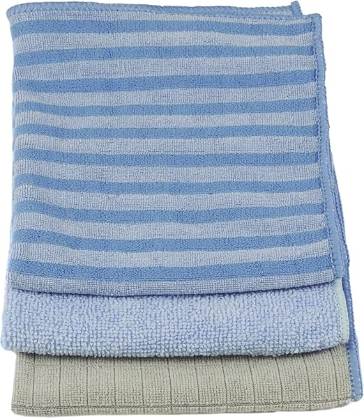 Unger 12” x 12” Microfiber Cloth Variety Set, 3 Pack, All-Purpose Cleaning Towels for Glass and Mirrors, Scrubbing Cloth