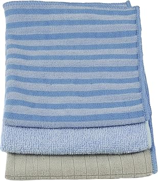 Unger 12” x 12” Microfiber Cloth Variety Set, 3 Pack, All-Purpose Cleaning Towels for Glass and Mirrors, Scrubbing Cloth