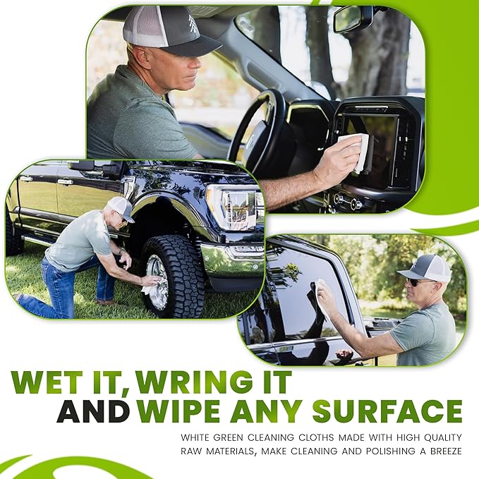 The White Green Cloth 4-Pack Reusable Cleaning Cloths for Streak-Free Windows, Mirrors & All-Purpose Use – Chemical-Free, Absorbent, Non-Abrasive, 16" x 16" White Cleaning Rags, Made in The USA