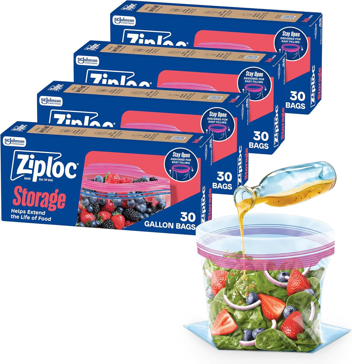 Gallon Food Storage Bags, 120 Total Bags (30 Count, 4-Pack)