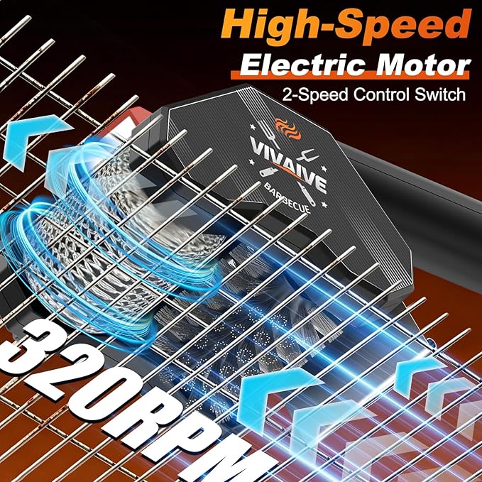Dual-Head Electric Grill Cleaning Brush, Chain Roller and Wire Brush, Cordless and Rechargeable, BBQ Cleaner, 304 Stainless Steel No Bristle Shedding Cordless