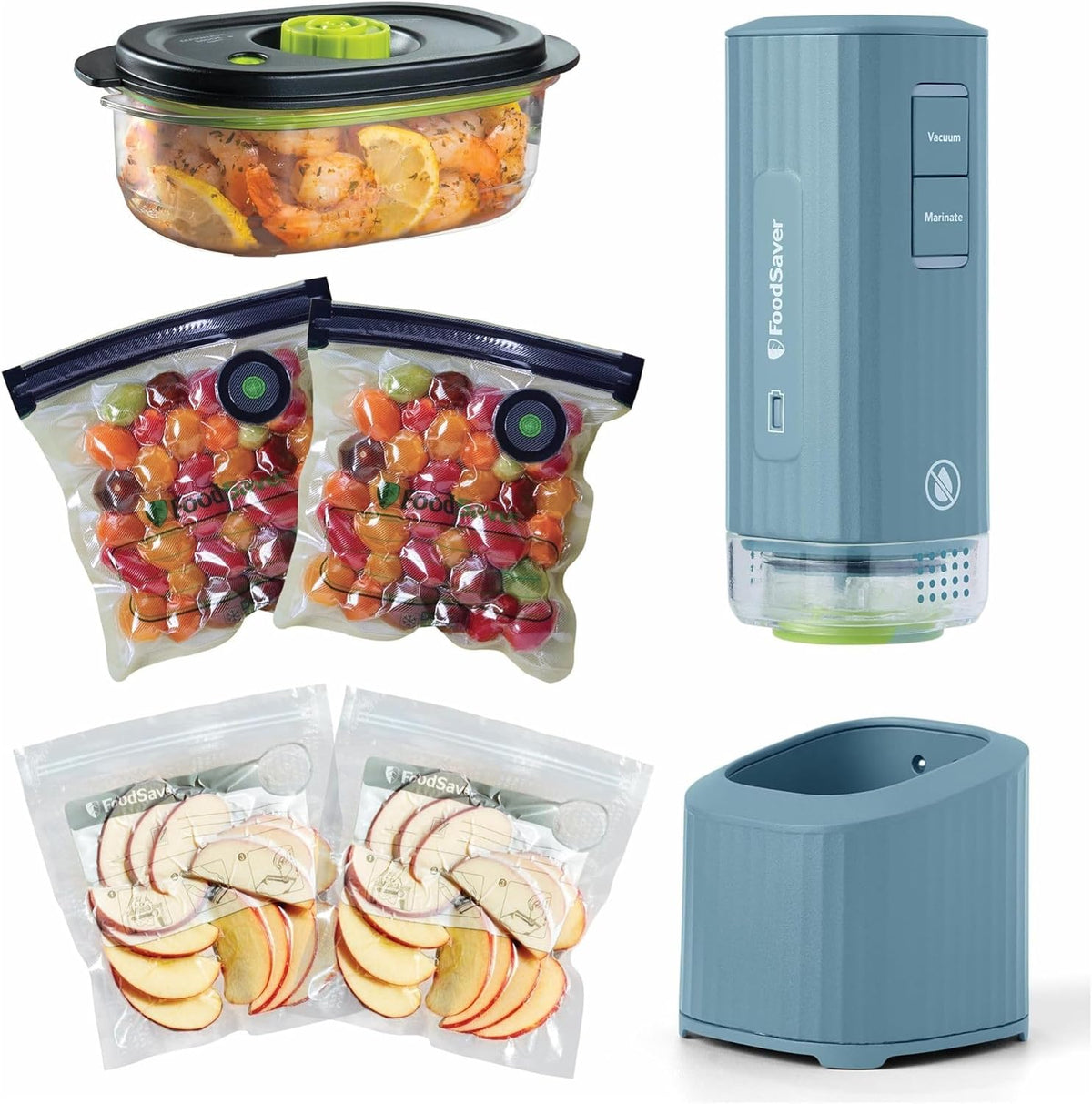 Mini Handheld Vacuum Sealer Machine with Marinate Setting & Charging Dock, Cordless Food Vacuum Sealer for Freezer, Storage, Sous Vide, Meal Prep, Blue