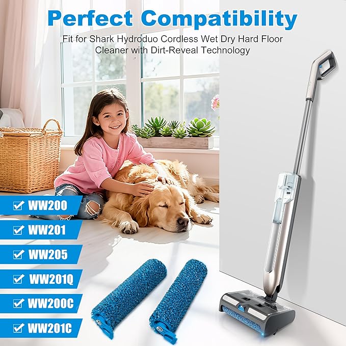 WW200 WW201 WW205 Brush Roller Replacement Parts Compatible with Shark Hydroduo Cordless Wet Dry Hard Floor Cleaner with Dirt-Reveal Technology, 2 HydroDuo Brushrolls, 1 Cleaning Brush, XSKBRSHRL200