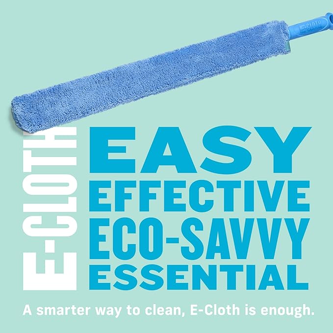 E-Cloth Cleaning & Dusting Wand - Long Hand Dusters for Cleaning, Reusable Microfiber Duster Washable, Cleans Dust & Pet Hair, Flexible Foam for Hard-to-Reach Ceiling Fan Blades - Blue (1 Pack)