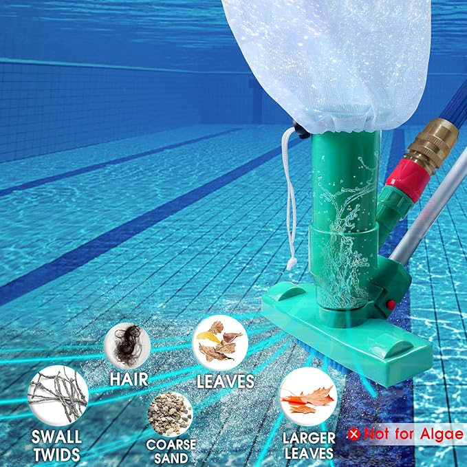 POOLWHALE Upgrades Pool Spa Pond Mini Jet Vac Vacuum Cleaner w/Brush, Bag,6 Sections Telescopic Pole of 56.5" and Handle