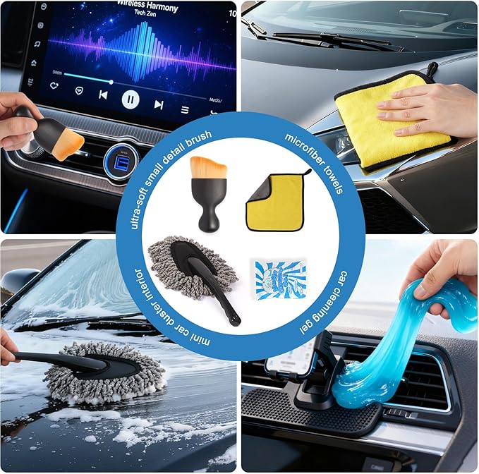Car Detailing Brush Kit with Detail Brushes,Car Interior Detailing Brushe,Car Dust Brush,Cleaning Gel,Car Interior Cleaning Tool for Truck SUV Car Accessories