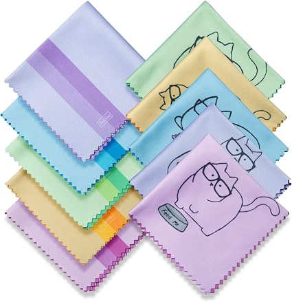 10 Pack Cute Kitty Cat Design Multicolor Microfiber Cleaning Cloths for Cleaning Eyeglasses Lenses Sunglasses and Cell P