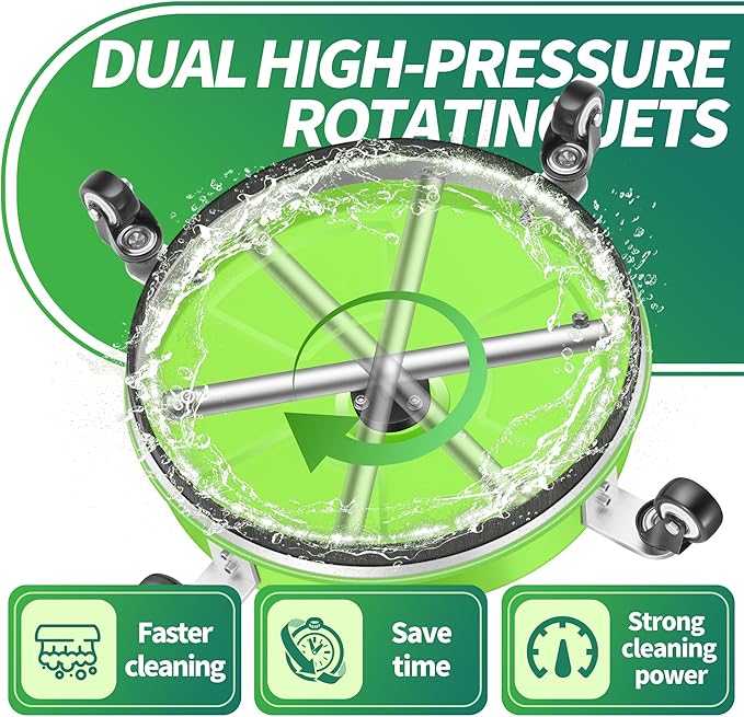 LidoDola 16'' Pressure Washer Surface Cleaner with 4 Wheels - Stainless Steel Surface Cleaner for Pressure Washer Attachment for Concrete, Driveway, Patio, Sidewalk, Deck and Driveways