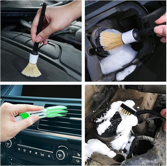 HMPLL 10pcs Car Detailing Kit, Premium Detailing Brush Set Includes 5 Soft Car Detailing Brushes, 3 Wire Brush, 2 Air Vent Brush for Cleaning Car Interior and Exterior Detailing, White