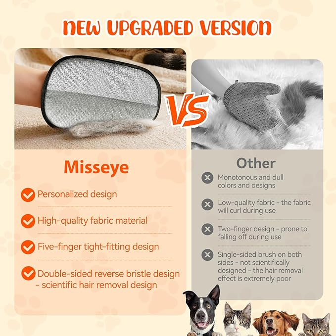 2026 Upgraded Reusable Electrostatic Pet Hair Glove，2 Pack Pet Hair Removal Glove for Dogs & Cats，Magic Brush Pet Hair Remover Tool for Clothing, Couch, Carpet, Car Seats