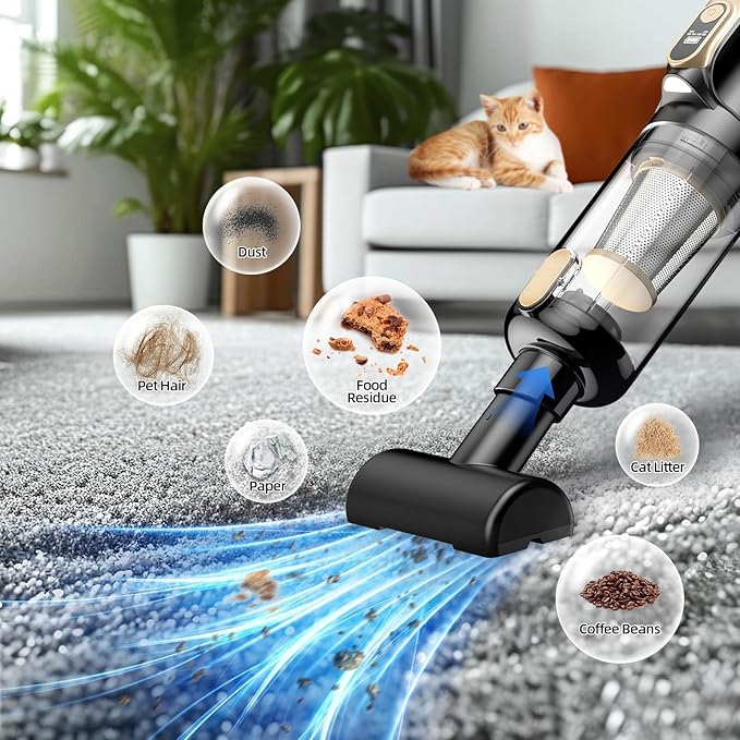 MONOZEL Mini Vacuum Cleaner for Car, 18000Pa 2 in 1 Vacuum Cleaner&Air Duster, 130W Brushless Motor Handheld Vacuum Cordless with 7800mAh Battery, LED Light, Multi-Nozzles for Home, Office, Pet