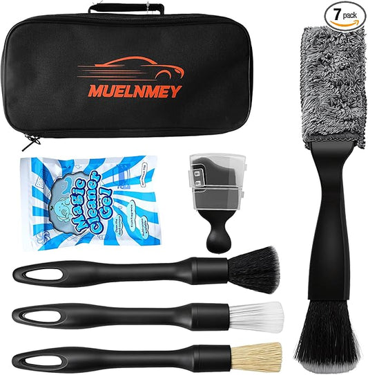 7PCS Car Detailing Brush Set, Soft Boar Hair Brush, Car Interior Detail Brush, Fiber Brush, Car Dust Removal Brush, Car Cleaning Gel, Cleaning Tool Set Suitable for Trucks, Cars, RVs, SUVs