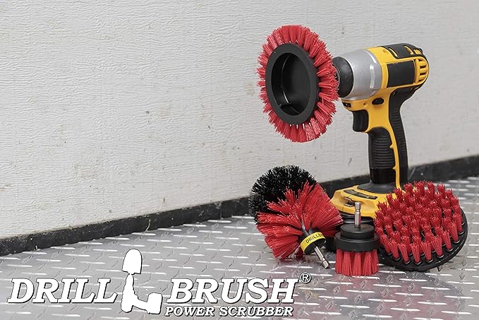 Red Stiff Nylon Bristle Brush Set for Outdoor Cleaning - Versatile Crevice Tool for Garage, Deck, House Siding, Concrete, Brick, Stone, Masonry, Vinyl Siding, Wood, and Patio Cleaner - Gutter Brush